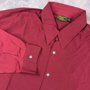 Vintage Monzini Collection Button Up Shirt Men's XL Burgundy Dobby Long Sleeve